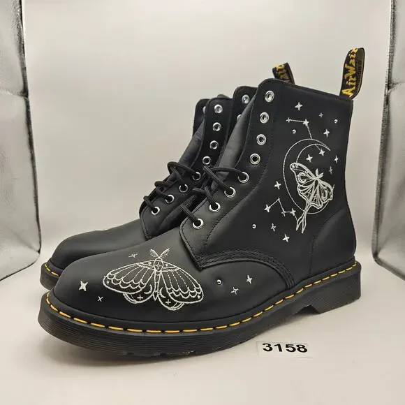 DR MARTEN'S MEN'S 13 1460 PASCAL BLACK CELESTIAL MOTH EMBROIDERED BOOTS NWOB