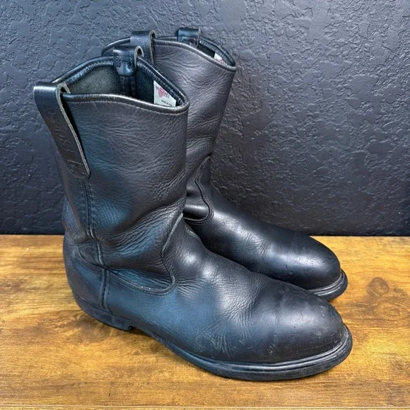 Red Wing 4471 Black Leather Steel Toe Pull-On Work Boots Mens 13 D Made in USA
