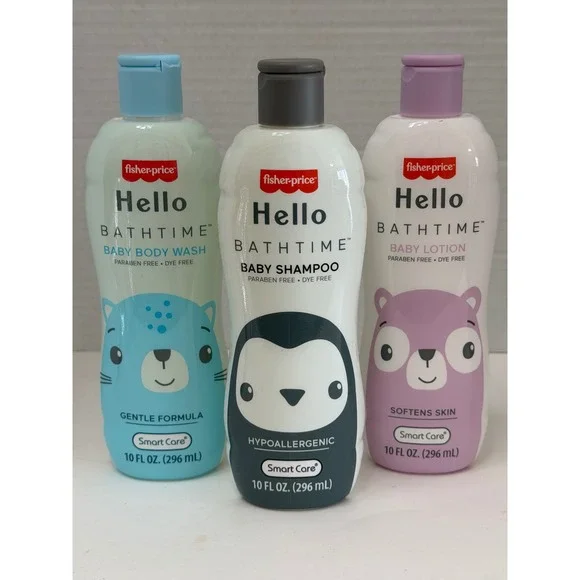 Fisher-Price Hello Bathtime Baby Shampoo Body Wash Lotion Set 3 Pack 10oz Each