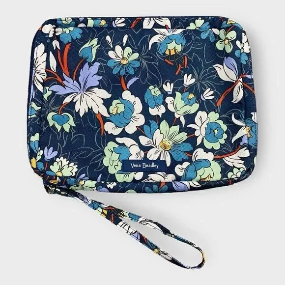 Vera Bradley Floral Bursts Lighten Up Wipes Pouch Blue Makeup Travel Bag New