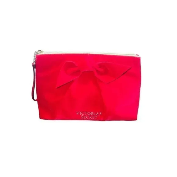 VICTORIA’S SECRET Red Velvety Make-Up Bag Red Velvety Bow clutch Christmas
