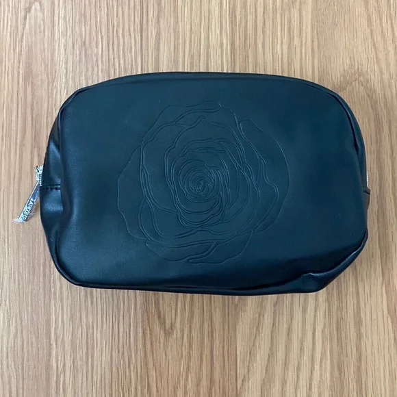 ❤️ Lancome Black and Silver Rose Detail Cosmetic Case New
