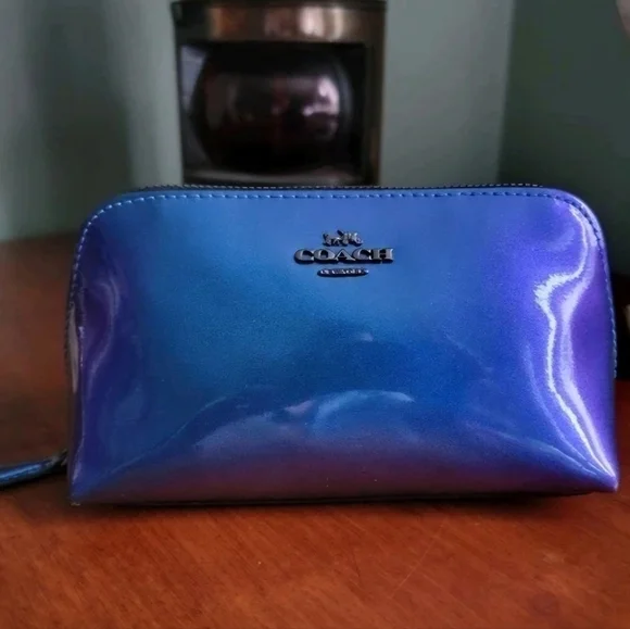 Coach F29412 Holographic Cosmetic Pouch Blue Purple Patent Leather Bag