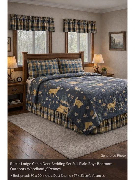 Rustic Lodge Cabin Deer Bedding Set Full Plaid Boys Bedroom Outdoors Woodland JC