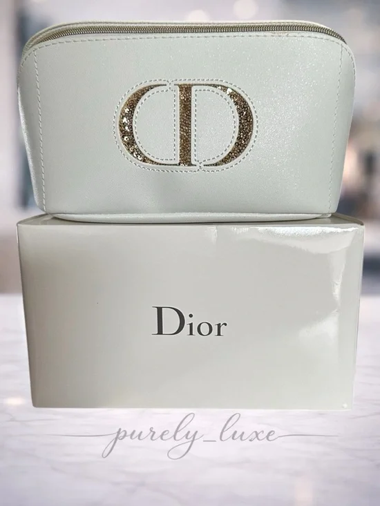 Dior White Cosmetic Pouch with Gold CD Emblem