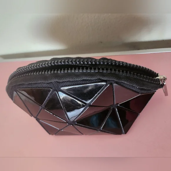 Sondra Roberts Squared Black Geometric Cosmetic Bag Medium Size