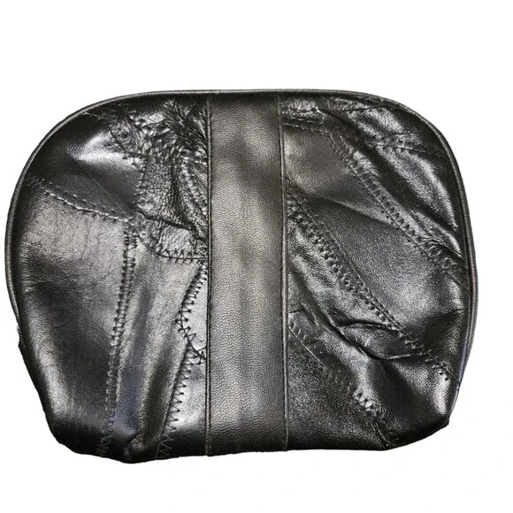 Vintage Black Leather Cosmetic Toiletry Bag