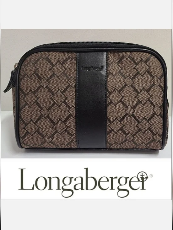 Longaberger Vintage Zip Top Signature Cosmetic Case Brown Diamond Print
