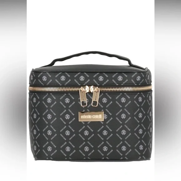 NEW Roberto Cavalli Monogram Cosmetic Toiletry Bag Train Case