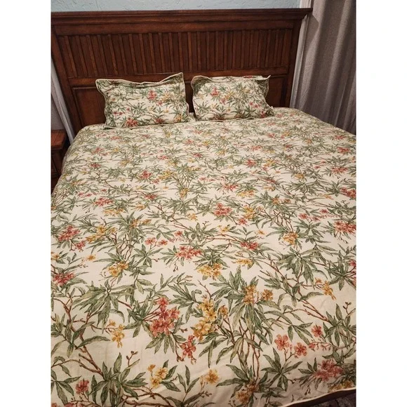 Chaps Ralph Lauren Queen Comforter & 2 Shams Key Biscayne Floral Corded‎ Vintage