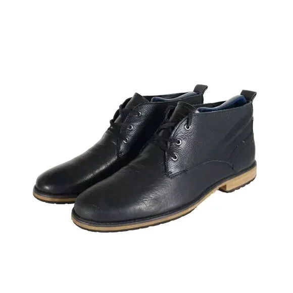 Andrew Marc Men's Nykanel US 11 Black Leather Lace-Up Ankle Chukka Boots