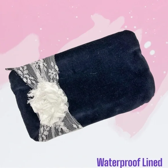 Waterproof Make Up Navy Blue Velvet White Lace