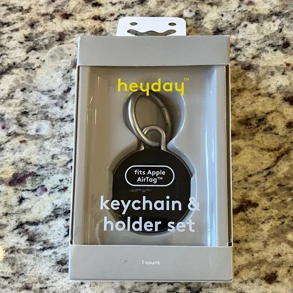 Heyday AirTag Keychain and Holder Set with Carabiner Clip Black Silver New