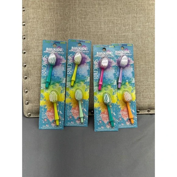 Radius Big Kidz Replacement Brush Heads 6+ Very Soft No BPA USA ‎ 4 double Packs