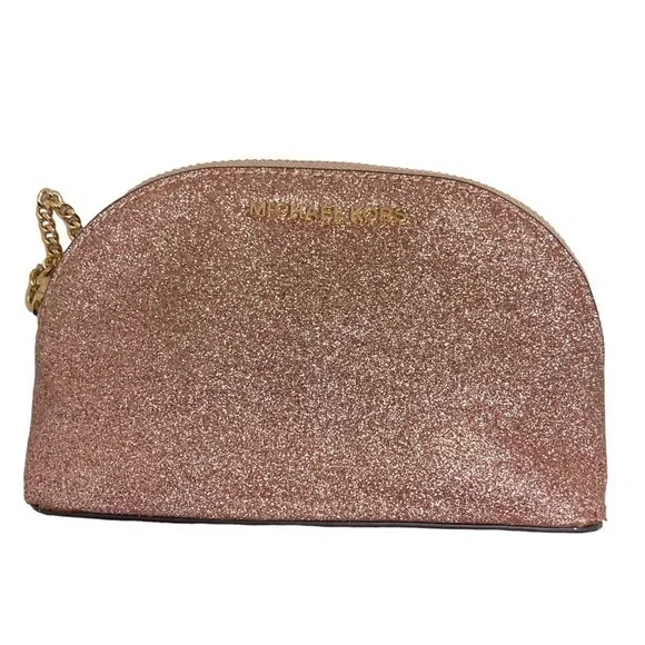 Michael Kors pink glitter metallic cometic clutch bag
