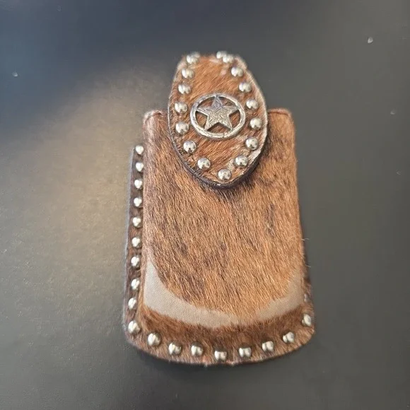 Western‎ Leather Cowhide Smart/Cell Case Holder Brown Magnetic Belt Clip Holster