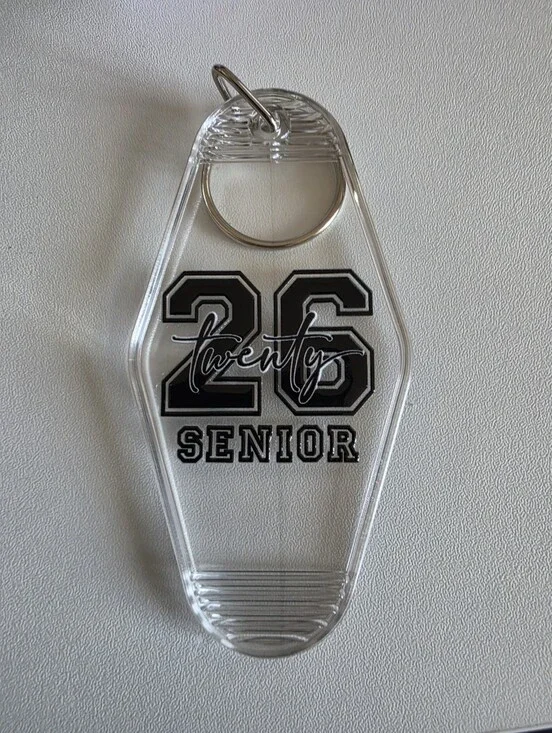 2026 Senior : Clear Motel Keychain - Black Print