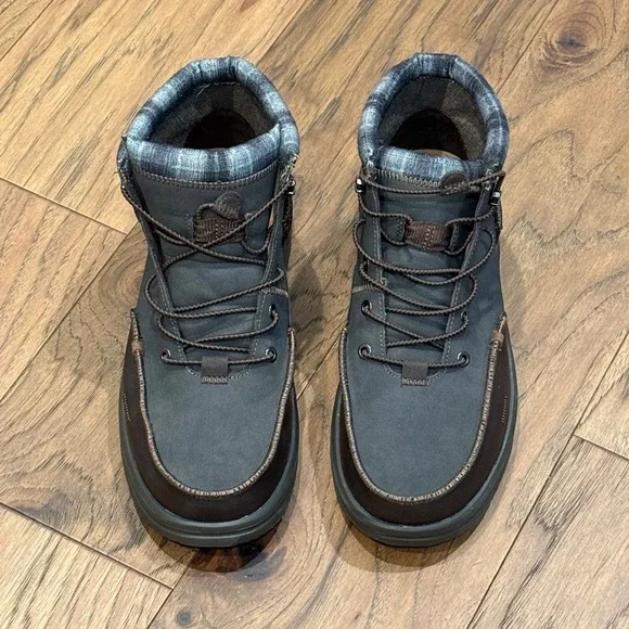 Hey Dude Bradley Classic Mens Boots Brown Grey Plaid Flannel Lined Size 11
