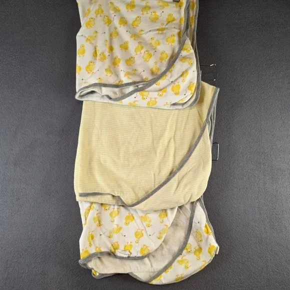 Burts Bees Baby Yellow Duck & Striped Organic Cotton Hooded Towels Set of 3