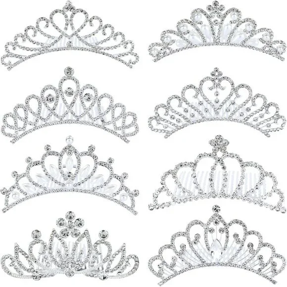 8 Pack Decorative Silver Metal Princess Birthday Party Prom Wedding Pearl Rhines