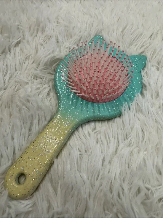 Glitter Cat-Shape Kids Hair Brush - Pink & Teal