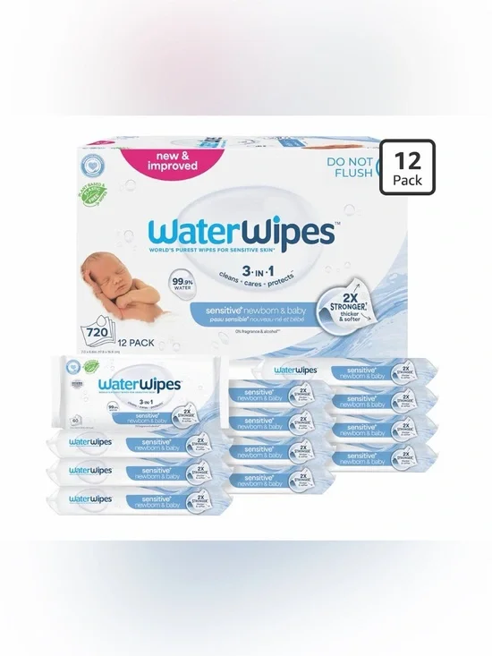 WaterWipes Sensitive Baby Wipes (12 Pack) - NEW