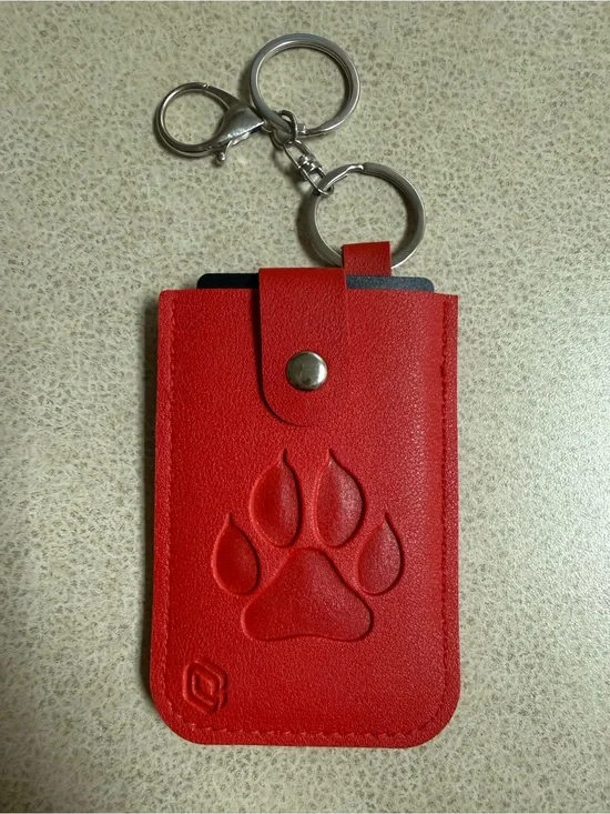 Red Paw-Embossed Card Holder Keychain