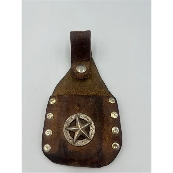 Vintage‎ Western Leather Sheath Star Concho Tooled Brown USA Zippo Lighter Case