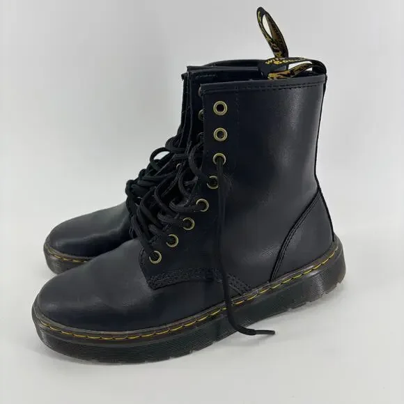 DocMartens Zavala Black Leather Platform Combat Boots Men 7 Women 8 Goth Grunge