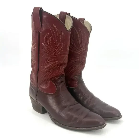 VTG Siete Leguas Red Leather Lizard Embossed Thunderbird Cowboy Boots Size 10E