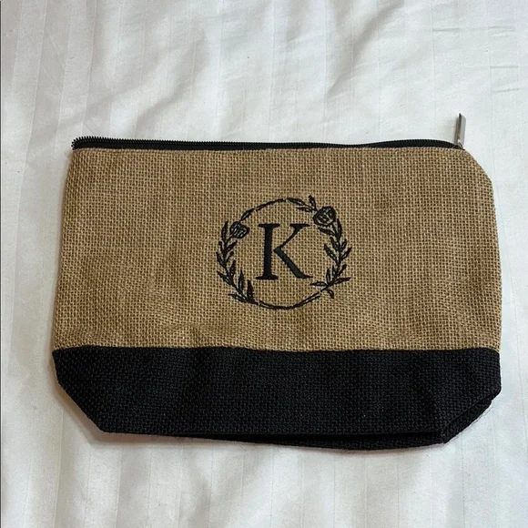 🌺SALE 5 for $20🌺Black and Tan Canvas Monogrammed “K” Pouch