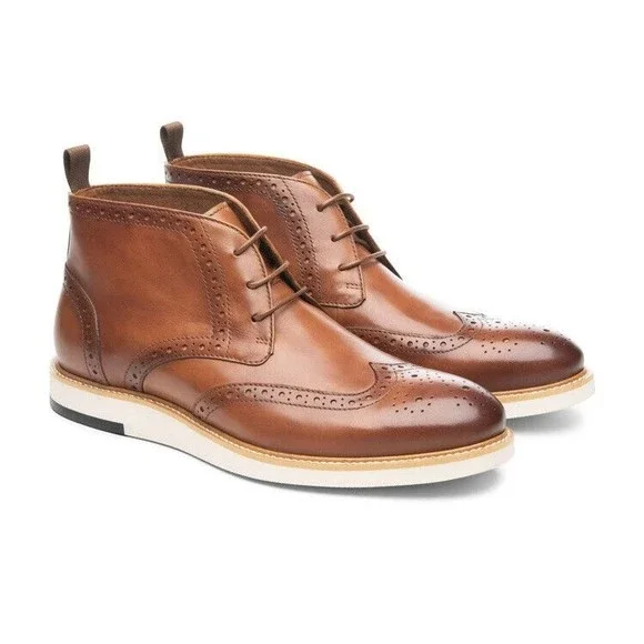 New Blake Mckay Berkley Tan Cognac 8 Leather Mens Shoes Wingtip Sneaker Boots