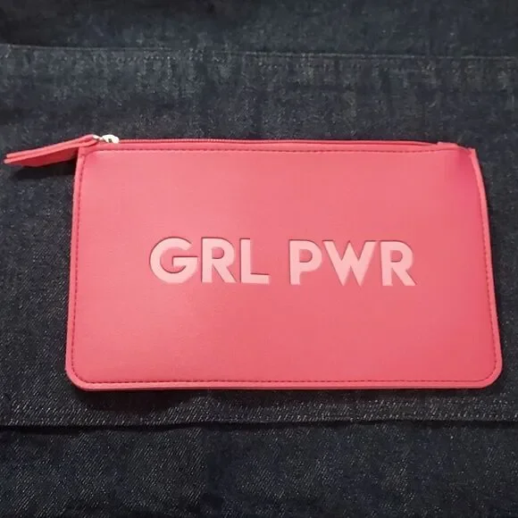 Nordstrom pink cosmetic bag pouch wallet vegan leather zippered girl power