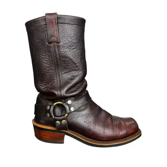 Vintage Chippewa Briar Bison Brown Leather Biker Harness Boot Size US 9.5 D