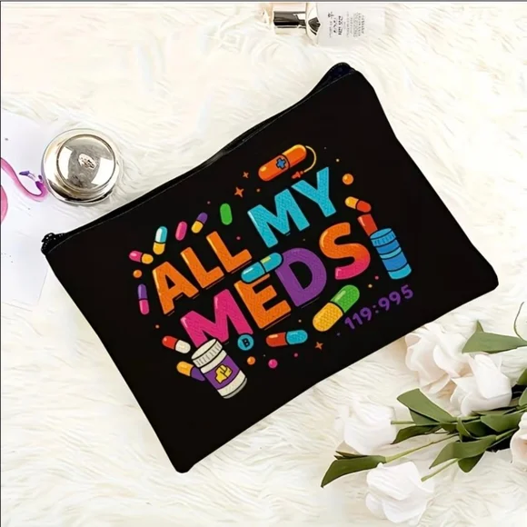 Women's Black Multicolor All My Meds Cosmetic Bag One Size