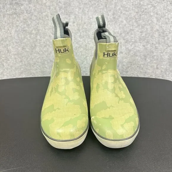 Huk Rogue Wave Fishing Boots Mens 8 Green Gray Camouflage Pull On Outdoors*
