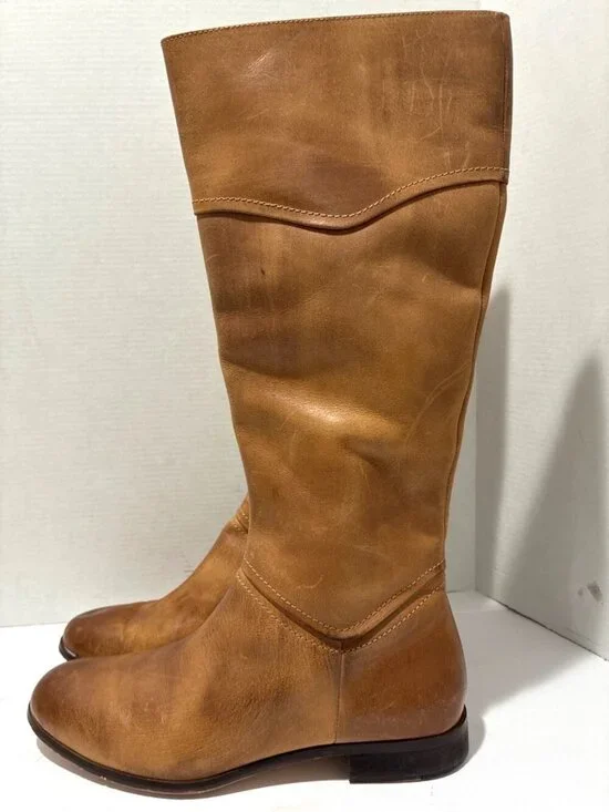 Luichiny Womens tan/ brown riding tall leather Flats boots size 10 point tea