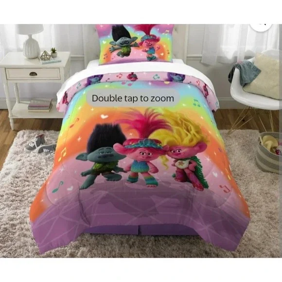 DreamWorks Trolls Band Together Reversible Comforter‎ Twin Full Rainbow Pink