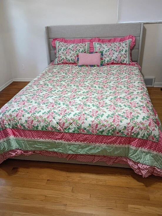 Matilda Jane Floral Pink Green Quilted Comforter Shams Pillow Set Full Queen NWT