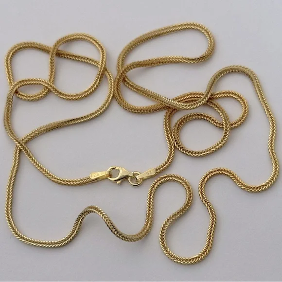 925 Silver 19.5” 2mm braid braided snake chain necklace 18k yellow gold plated