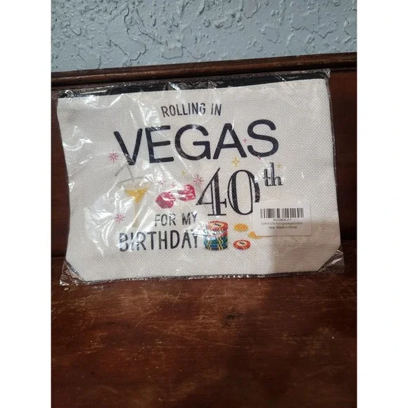 Rolling In Vegas 40th Birthday Cosmetic Makeup‎ Bag Pouch Travel Zip Case New