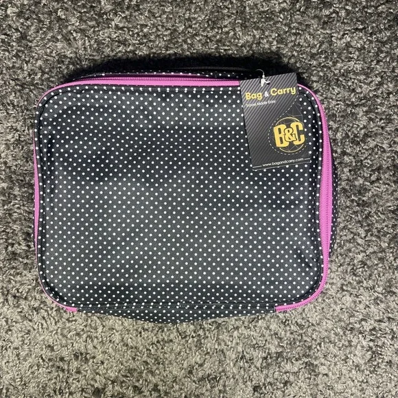 Bag And Carry Hanging Travel Cosmetic Bag Black White Polls Dots Pink‎ Zipper