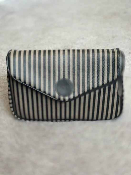 Oscar de la Renta Black and Cream Striped Clutch Makeup Bag