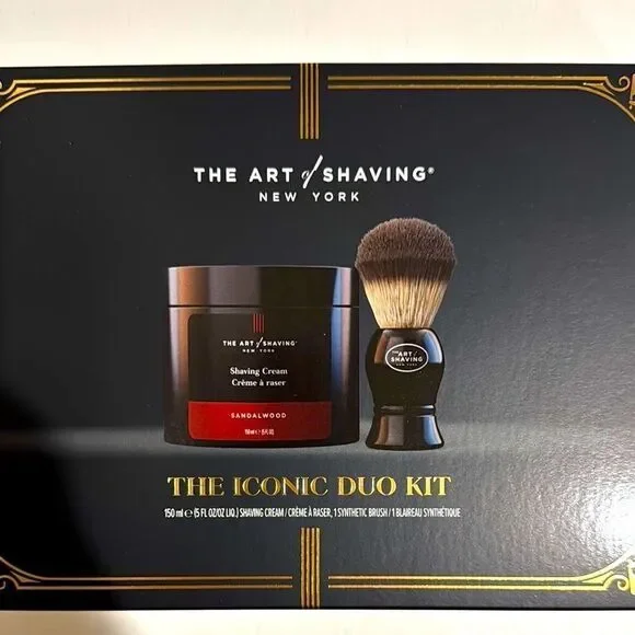 Black Shaving Set with Brush and Balm in sandalwood scent brand new in box