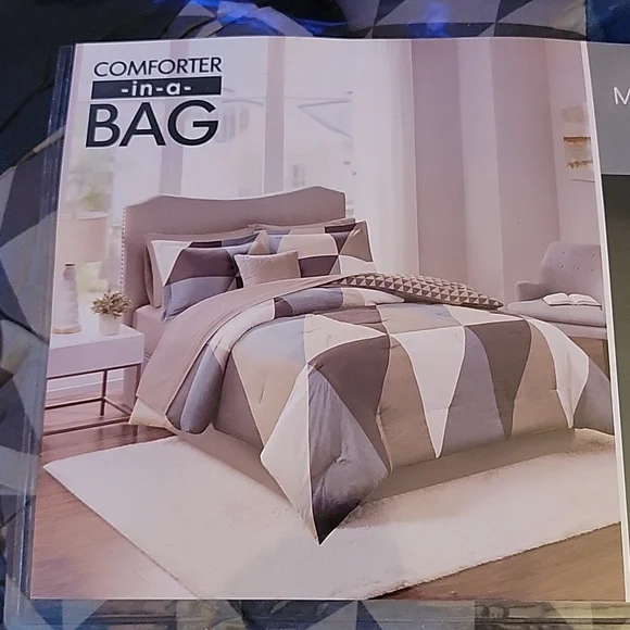 Madison Park Essentials Full Comforter w/ Sheets Pillow Gray Blue Tan Cream New…