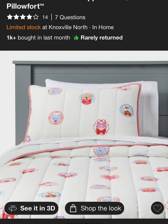 Queen Size Pillowfort White Comforter with Red Accent and Multicolor Motifs