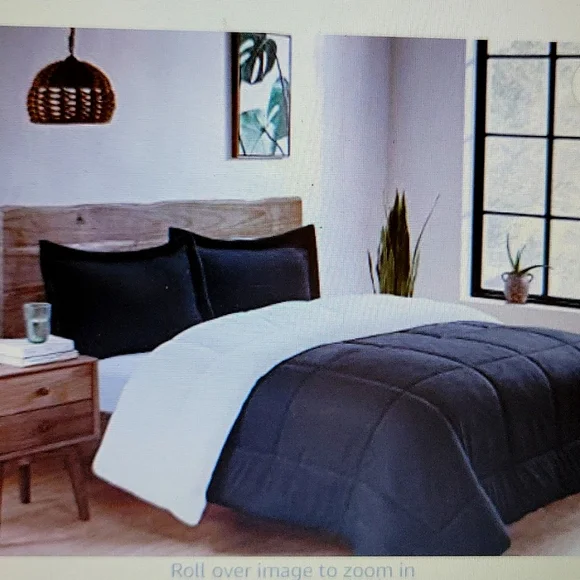 Swift Home Reversible Faux Fur Sherpa down alternative comforter 3pc black New…
