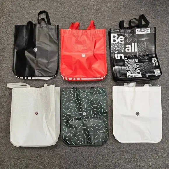 LOT OF 6 - LULULEMON REUSABLE SHOPPING TOTE BAG ASSORTED COLORS