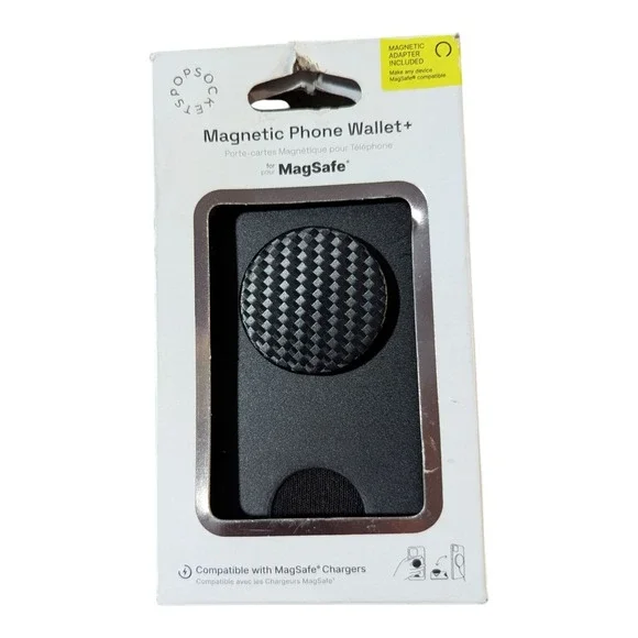 13-O PopSockets Magnetic MagSafe PopWallet+ Phone Wallet/Grip Carbonite Weave‎