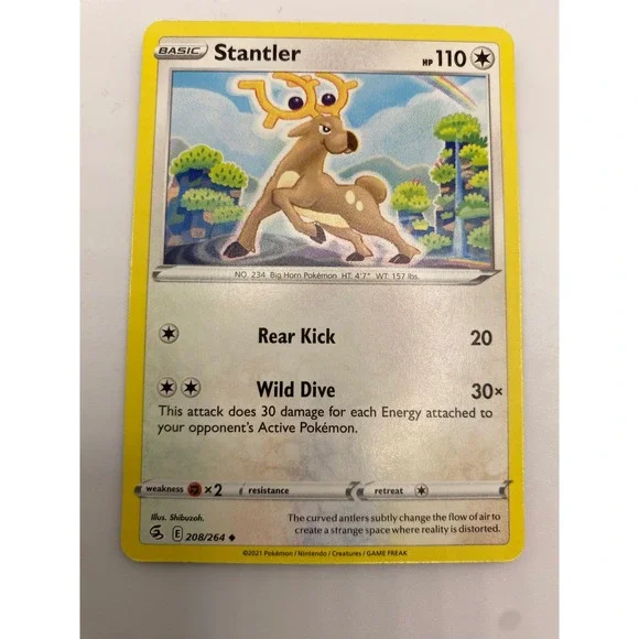 Pokemon Trading Card Yellow Stantler 208/264 Fusion Strike Uncommon Gaming World